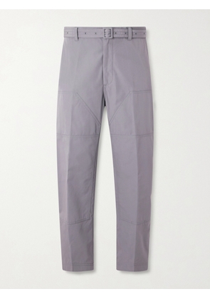 Thom Browne - Carpenter Cropped Straight-Leg Belted Cotton Trousers - Men - Gray - 1