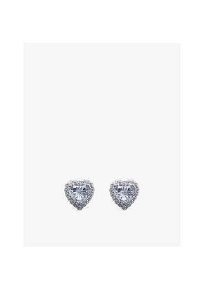 Womens Carat London Cora Heart-Shaped Sterling Silver and Cubic Zironia Stud Earrings