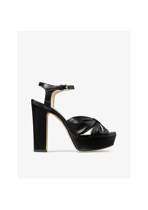 Womens Jimmy Choo Heloise 120 Bow-Embellished Leather Platform-Heeled Sandals
