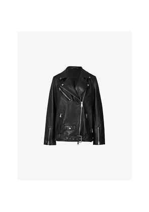 Womens Allsaints Billie Belted-Hem Relaxed-Fit Leather Biker Jacket