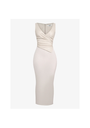 Womens House of CB Laria Gathered Faux-Leather and Cotton Maxi Dress