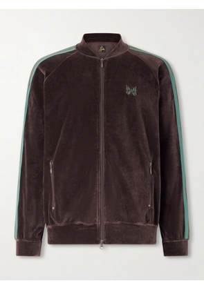 Needles - Logo-Embroidered Striped Cotton-Blend Velour Track Jacket - Men - Brown - S
