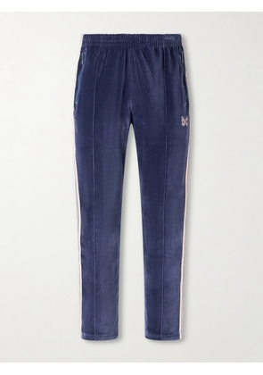 Needles - Bootcut Logo-Embroidered Striped Velour Track Pants - Men - Blue - S