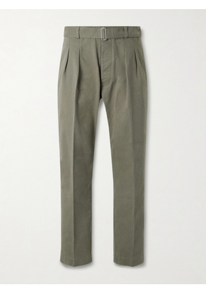 Officine Générale - Evans Wide-Leg Belted Pleated Organic Cotton-Twill Chinos - Men - Green - IT 54