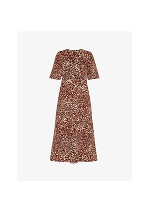 Womens Whistles Veda Animal-Print Short-Sleeve Linen-Blend Midi Dress