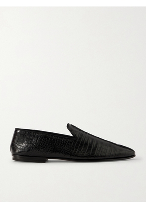TOM FORD - Steven Grosgrain-Trimmed Croc-Effect Leather Loafers - Men - Black - EU 40