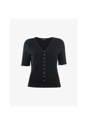 Womens Whistles Frilled-Trim V-Neck Cotton-Blend T-Shirt