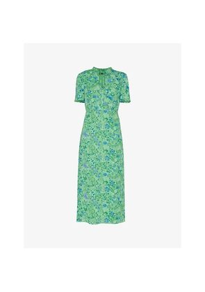 Womens Whistles Bonnie Floral-Print Slim-Fit Woven Midi Dress