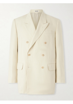 Auralee - Double-Breasted Wool, Cotton And Linen-Blend Oxford Blazer - Men - Neutrals - 3