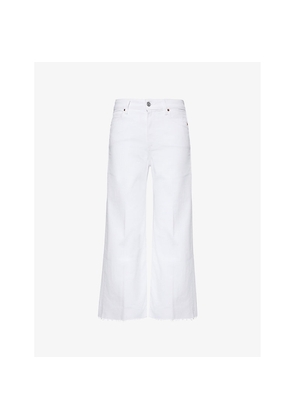Womens Paige Anessa Raw-Hem Wide-Leg Mid-Rise Stretch-Denim Jeans