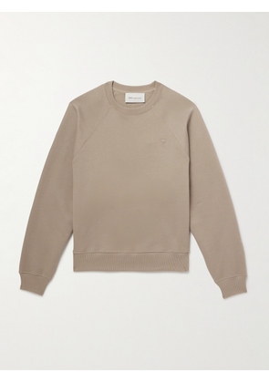AMI PARIS - Logo-Embroidered Cotton-Jersey Sweatshirt - Men - Neutrals - XS