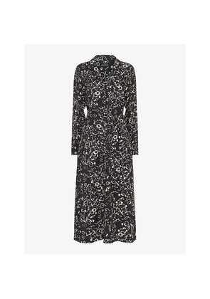 Womens Whistles Scribble Bouquet-Pattern Self-Tie Woven Midi Dress
