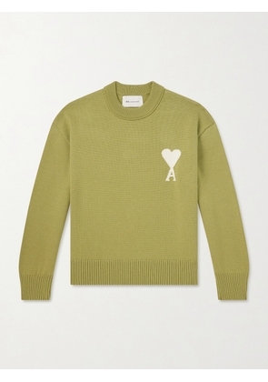 AMI PARIS - Intarsia Virgin Wool and Cotton-Blend Sweater - Men - Green - XS