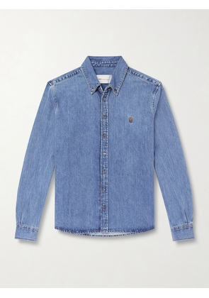 AMI PARIS - Button-Down Collar Logo-Embroidered Denim Shirt - Men - Blue - XS