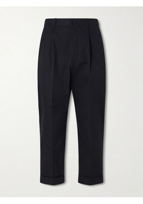 AMI PARIS - Carrot Cropped Tapered Pleated Cotton-Gabardine Trousers - Men - Black - XS