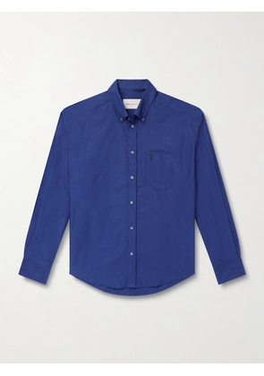 AMI PARIS - Button-Down Collar Logo-Embroidered Cotton-Poplin Shirt - Men - Blue - EU 38