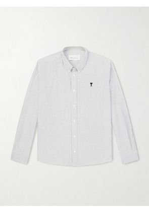 AMI PARIS - Button-Down Collar Logo-Embroidered Cotton Oxford Shirt - Men - Gray - EU 38