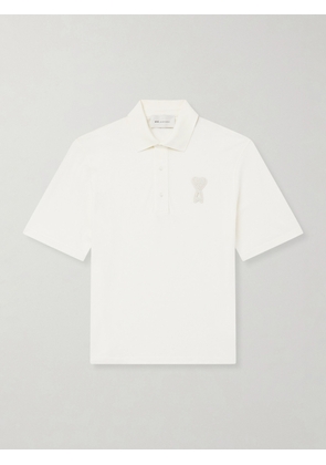 AMI PARIS - Logo-Appliquéd Cotton-Piqué Polo Shirt - Men - White - XS