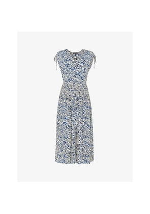 Womens Whistles Flaming Leopard-Print V-Neck Woven Midi Dress