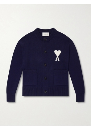 AMI PARIS - Logo-Intarsia Virgin Wool and Cotton-Blend Cardigan - Men - Blue - XS