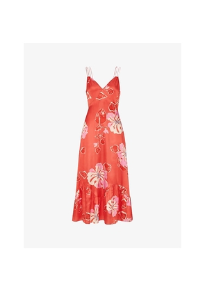 Womens Whistles Raffa Floral-Print Viscose and Silk-Blend Midi Dress
