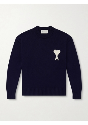 AMI PARIS - Logo-Intarsia Virgin and Cotton-Blend Sweater - Men - Blue - XS