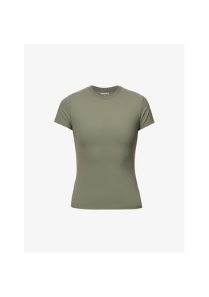 Womens Adanola Soft Basics Brand-Print Stretch-Woven T-Shirt