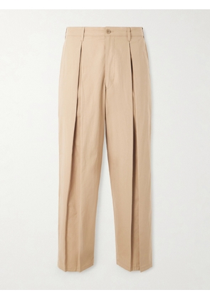 Monitaly - Ekusy Wide-Leg Cropped Pleated Cotton Trousers - Men - Neutrals - UK/US 30