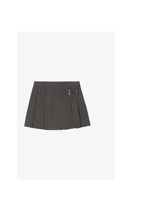 Womens The Kooples Prince Of Wales-Check Pleated Wool Mini Skirt