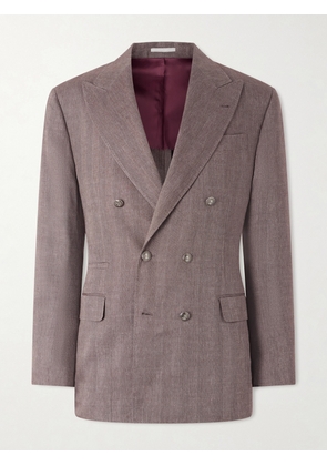 Brunello Cucinelli - Double-Breasted Herringbone Linen and Virgin Wool-Blend Suit Jacket - Men - Brown - IT 46