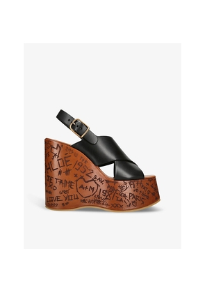 Womens Chloe Maxine Engraved-Sole Cowhide Wedge Sandals