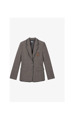 Womens The Kooples Prince Of Wales-Check Leather-Piping Wool Jacket