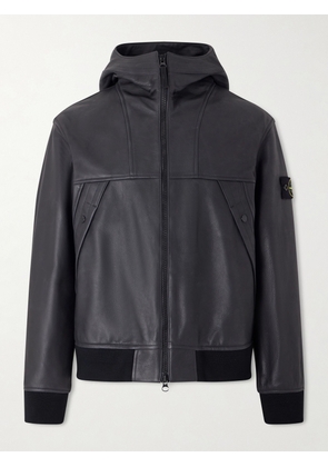 Stone Island - Logo-Appliquéd Padded Full-Grain Leather Hooded Jacket - Men - Black - M