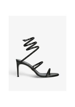 Womens Rene Caovilla Cleo Crystal-Embellished Leather Heeled Sandals