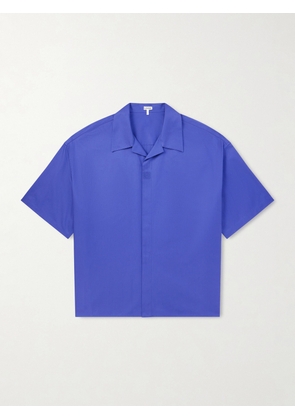LOEWE - Camp-Collar Logo-Embroidered Cotton-Twill Shirt - Men - Blue - EU 38