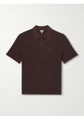 LOEWE - Slim-Fit Logo-Embroidered Cotton-Piqué Polo Shirt - Men - Brown - S
