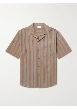 SAINT LAURENT - Camp-Collar Logo-Embroidered Striped Twill Shirt - Men - Brown - EU 38