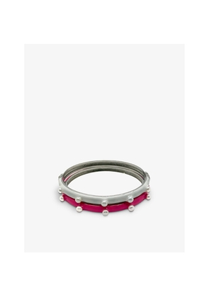 Womens Jennifer Gibson Jewellery Pre-Loved Silver-Tone Metal Enamel and Faux-Pearl Bangles Set Of Two