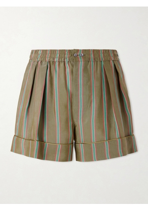 SAINT LAURENT - Wide-Leg Piped Pleated Striped Recycled-Twill Shorts - Men - Green - S