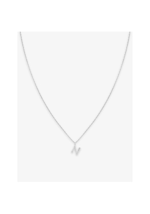 Womens Astrid & Miyu Letter N Rhodium-Plated Sterling-Silver and Cubic Zirconia Pendant Necklace