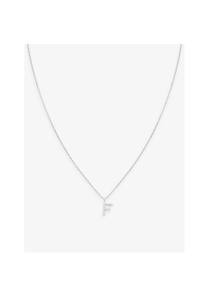 Womens Astrid & Miyu 'F' Initial Cubic-Zirconia Rhodium-Plated Sterling-Silver Necklace