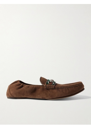 Gucci - Horsebit-Embellished Webbing-Trimmed Suede Loafers - Men - Brown - UK 8