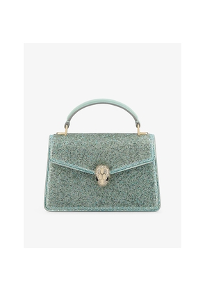 Womens Bvlgari Serpenti Forever Mini Crystal-Embellished Suede Top-Handle Bag