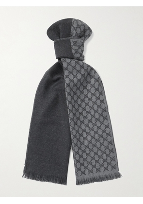 Gucci - Alfie Frayed Logo-Jacquard Wool Scarf - Men - Gray