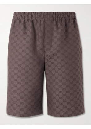 Gucci - Wide-Leg Monogrammed Linen-Blend Jacquard Shorts - Men - Brown - IT 48