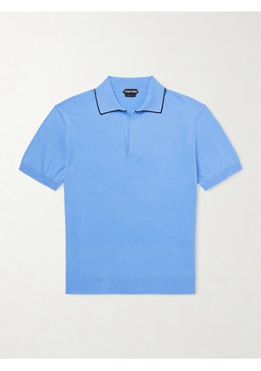 TOM FORD - Sea Island Cotton and Silk-Blend Polo Shirt - Men - Blue - IT 46