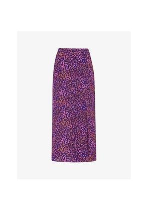 Womens Whistles Leopard-Print High-Rise Woven Midi Skirt