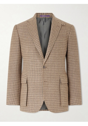 Ralph Lauren Purple Label - Kent Suede-Trimmed Checked Linen and Wool-Blend Blazer - Men - Brown - UK/US 38