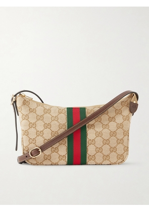 Gucci - Lunetta Leather-Trimmed Monogrammed Canvas Shoulder Bag - Men - Neutrals