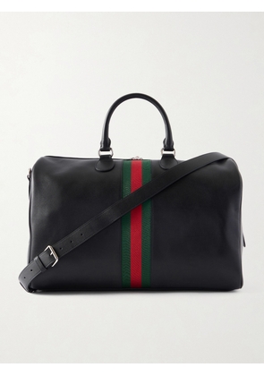 Gucci - Medium Webbing-Trimmed Leather Duffle Bag - Men - Black